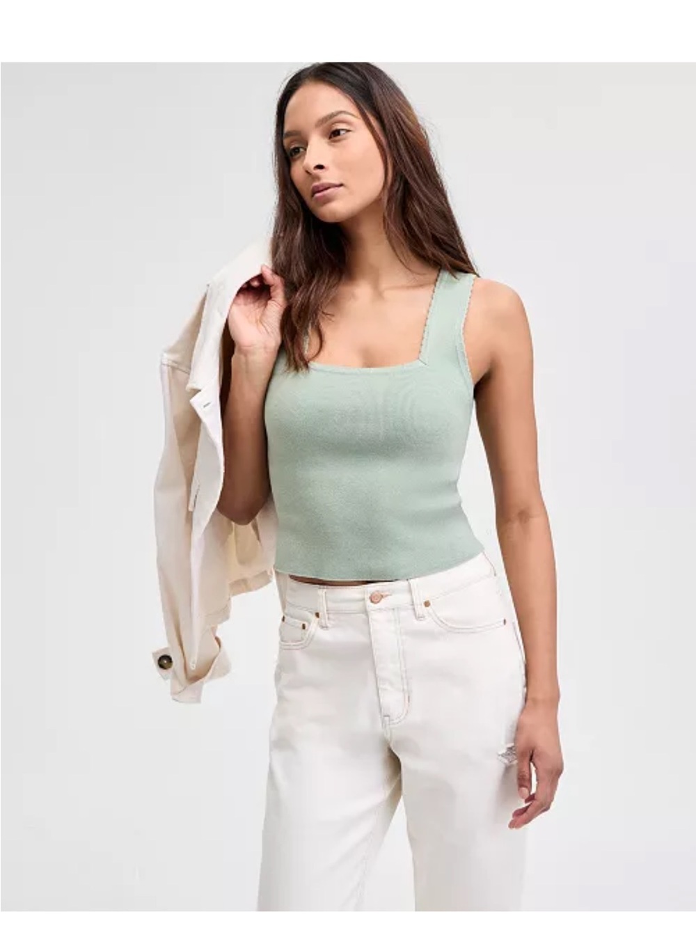 NWT And Now This Women's Scalloped-Edge Sweater Tank Top in Sage Green